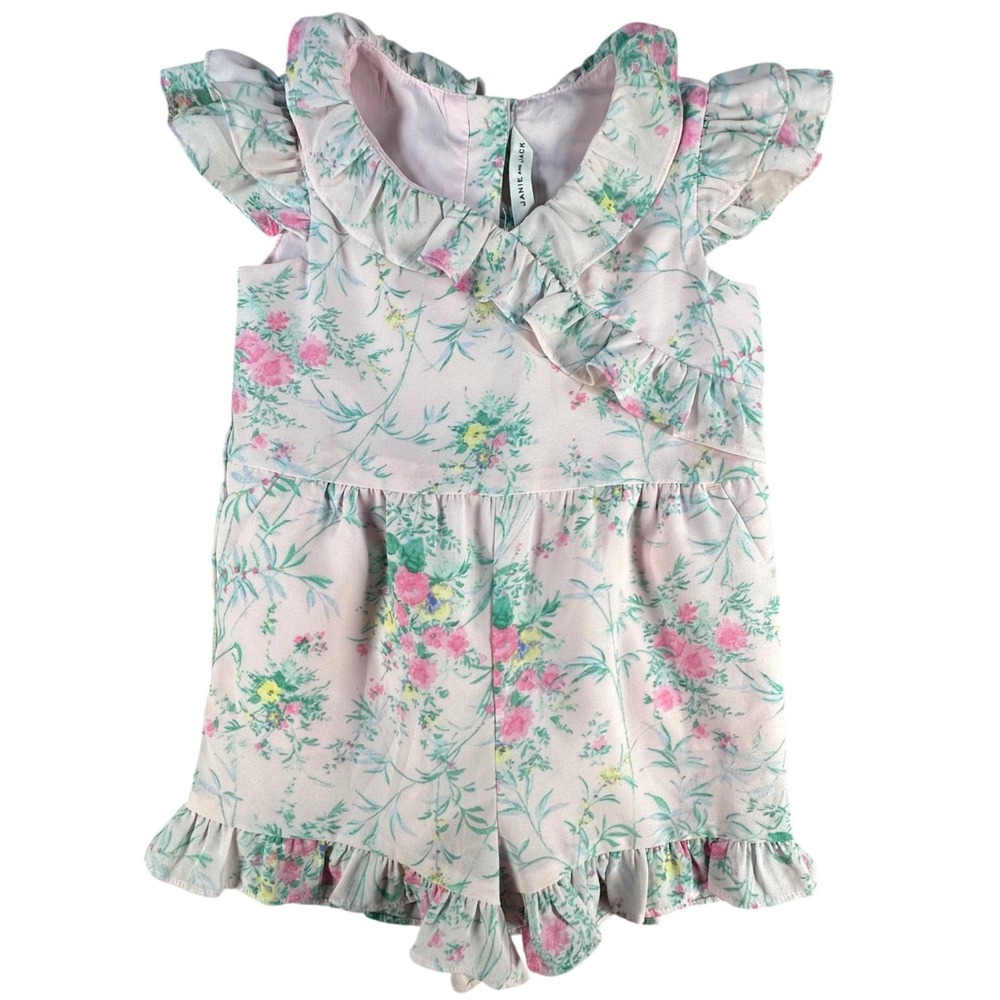 Janie‎ and Jack Floral Ruffle Romper Pink 3 Girls Chiffon One Piece Toddler